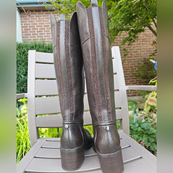 MARC FISHER RITLY TALL BLOCK HEEL BROWN LEATHER ZIP UP BOOTS 9.5M NEW - Picture 9 of 14
